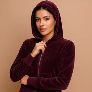 Jones New York Sport 1X Maroon Velour Zip Hoodie Y2K Track Jacket Sweatshirt